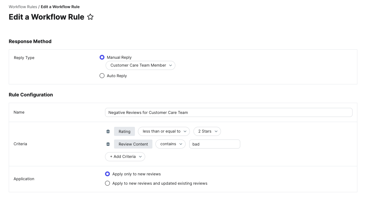 règle de workflow de réponse manuelle