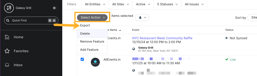 Export events